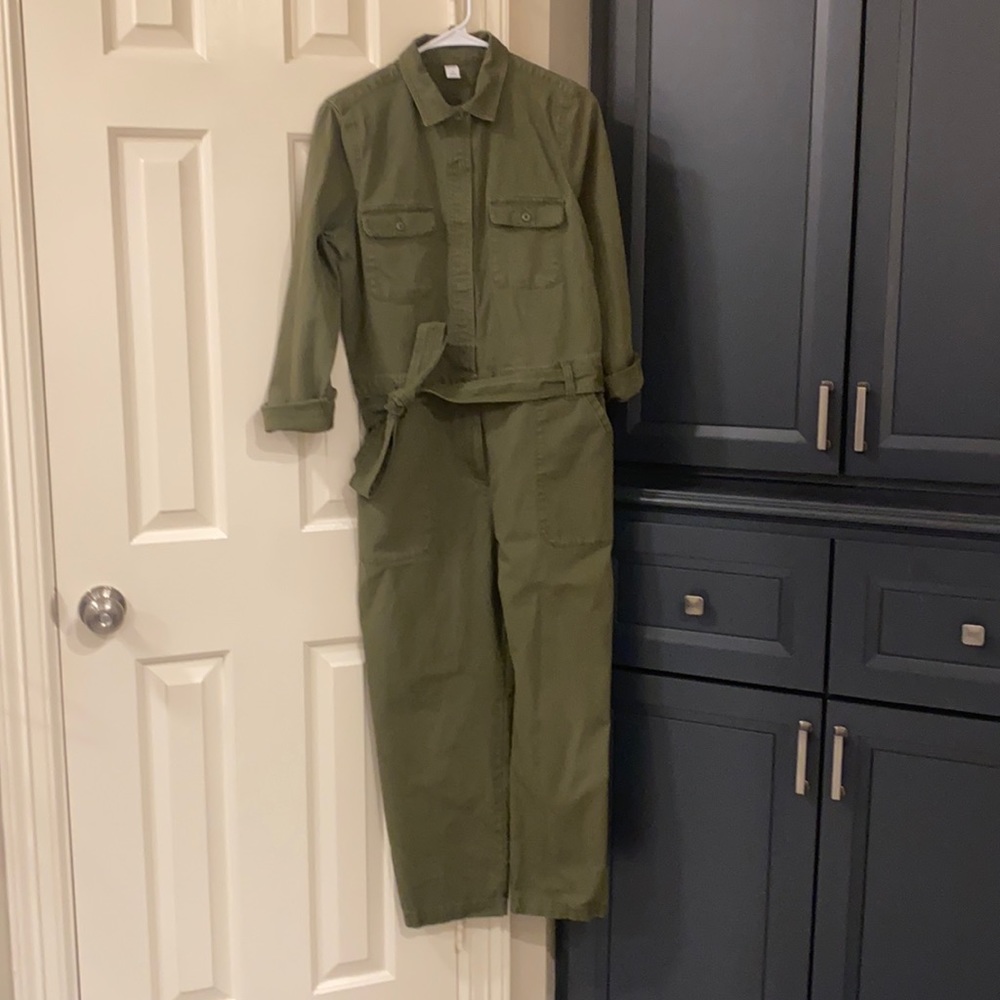 Old navy military green jumpsuit.